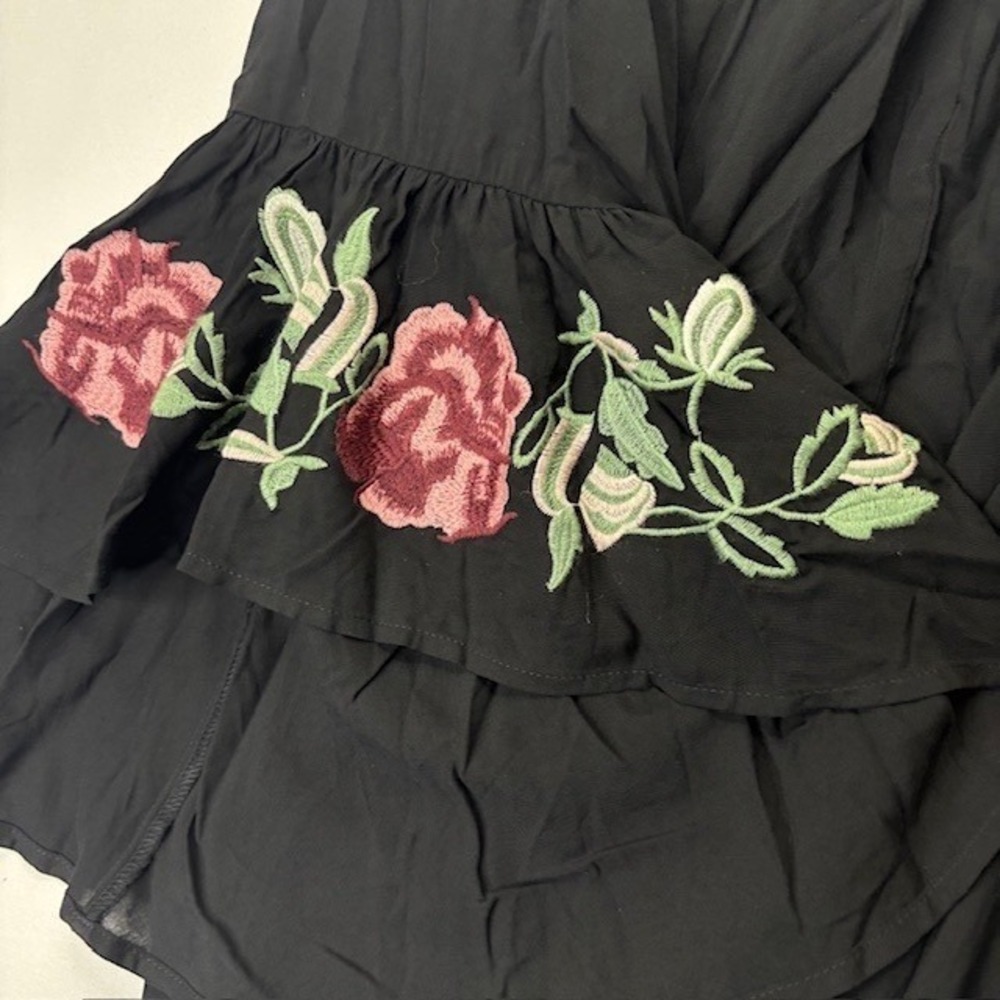 Blue Rain Women's Black Boho Peasant Dress XS Off Shoulder Bell Sleeve Embroided - Picture 7 of 11